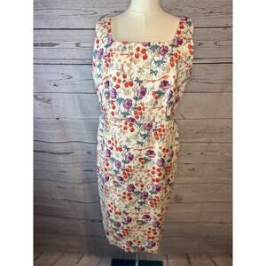Ann Taylor Floral Sheath Dress 12P Square Neck Sleeveless NWT
